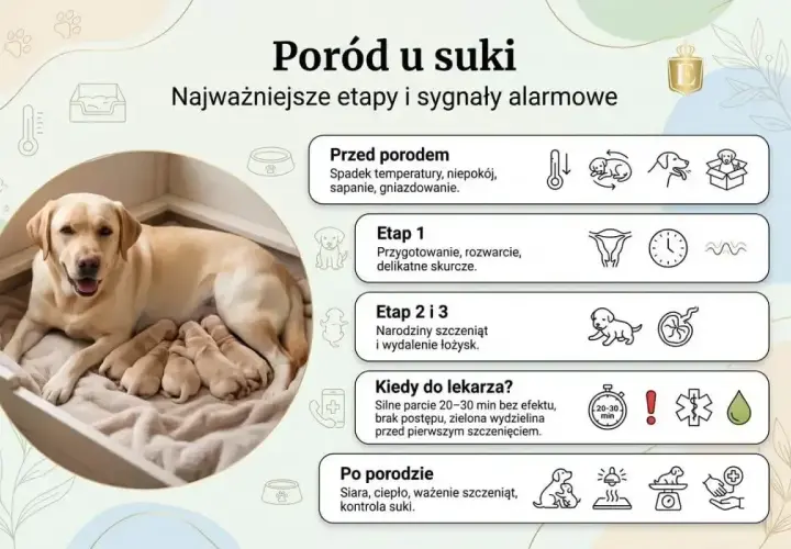 Labradorka z szczeniętami. Informacje o porodzie u suki, w tym ile trwa ciąża u psa i sygnały alarmowe.